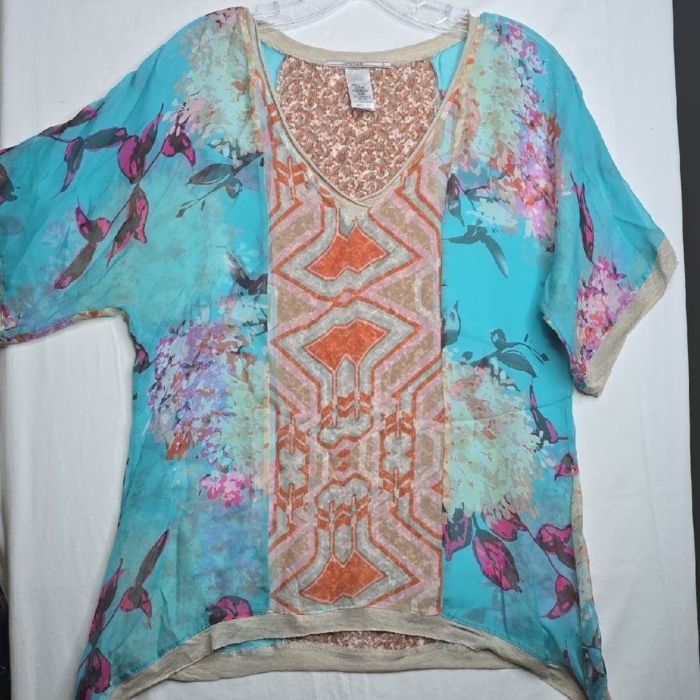 Language Silk Boho Luxury Mixed Media Vibrant Turquoise Orange Geometric Floral